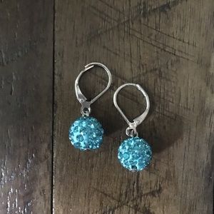 Turquoise & Silver Rhinestone Dangle Earrings